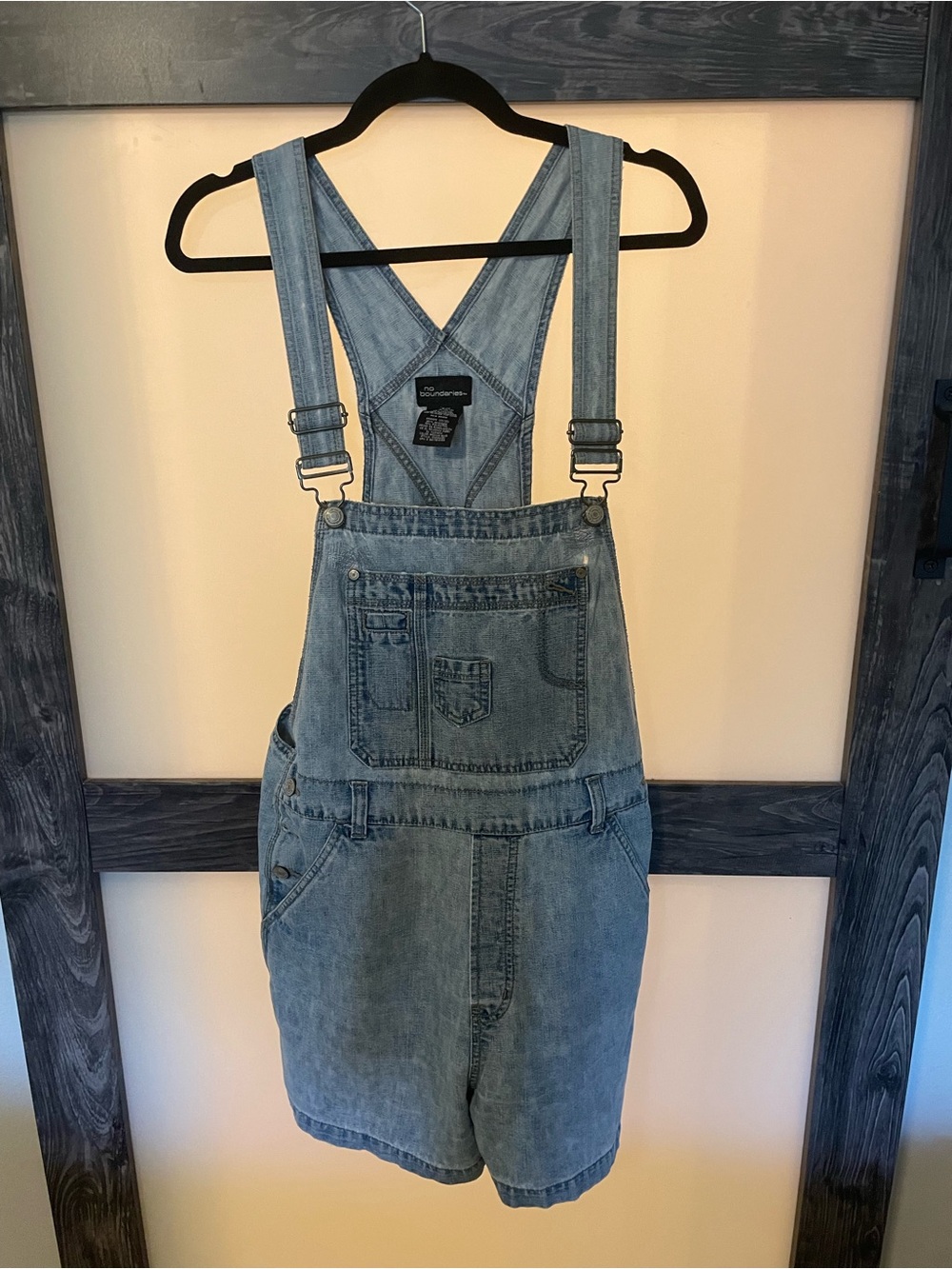 No Boundaries Light Blue Denim Short Overalls